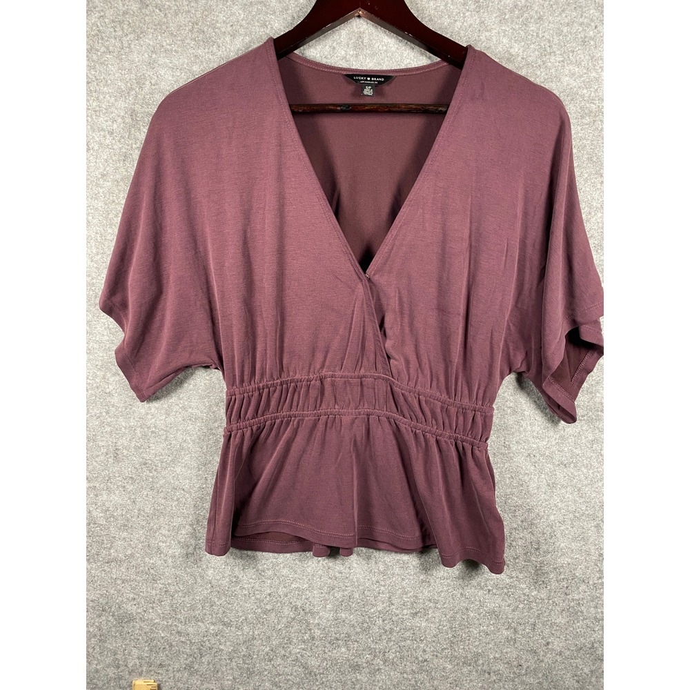 Lucky Brand Womens Plum Purple Surplice V-Neck Elastic Waist Peplum Top Small